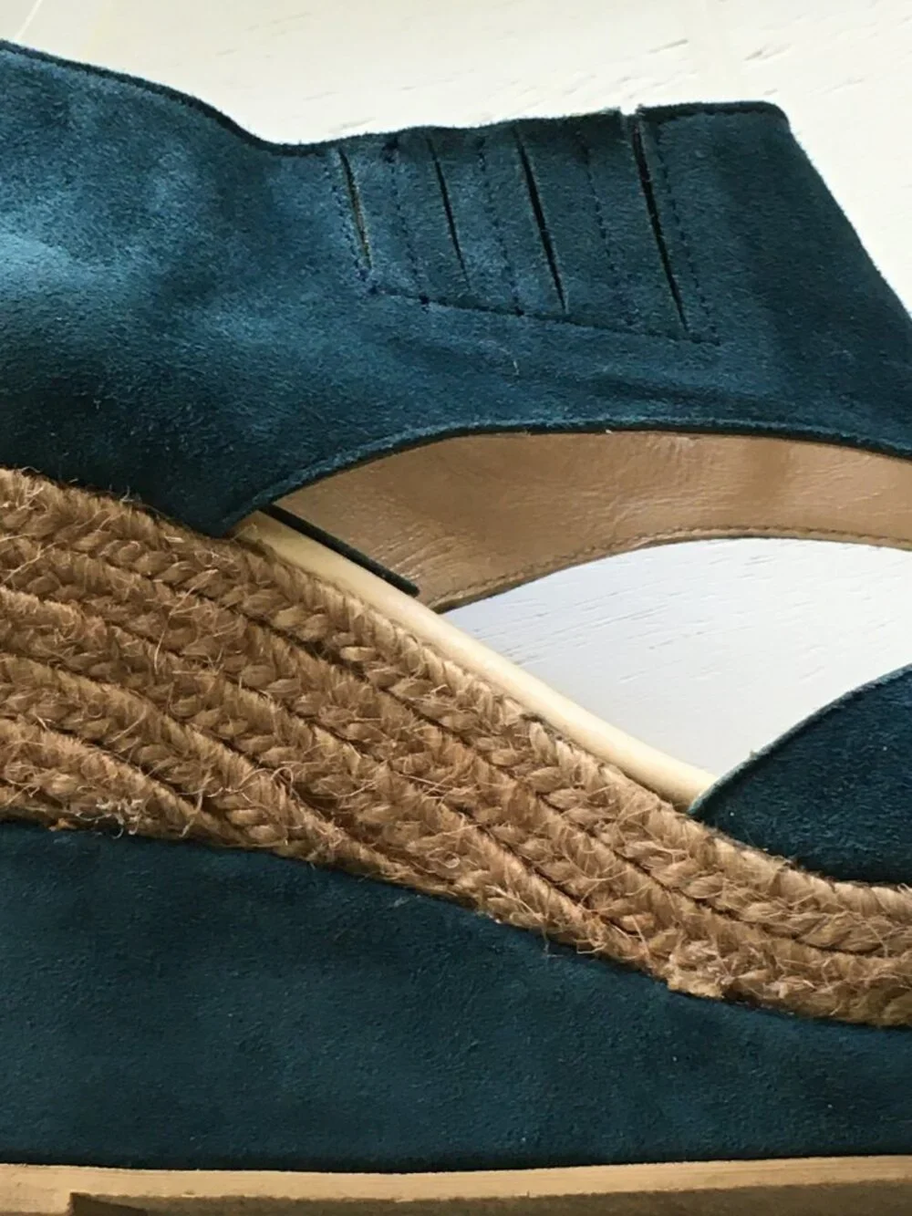 Anthropologie x Maypol Cutout Leather Espadrille Wedge Sandals Teal Size 10